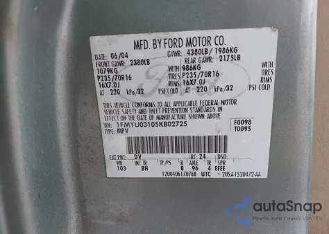 2005 Ford Escape Xlt z USA, uszkodzony, nr VIN 1FMYU03105KB02725